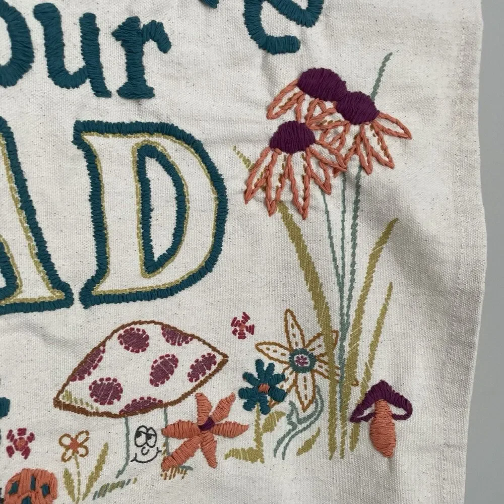 Urban Outfitters Embroidered Tapestry Welcome To Our Pad Mushrooms Flowers